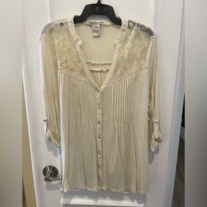 Cream colored back tie lace detail blouse